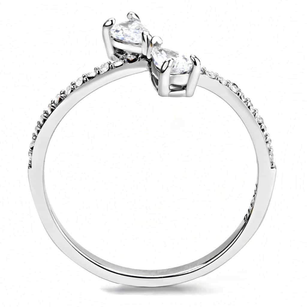 Stainless Steel CZ Pear Double Bow Pave Split Ring view 5