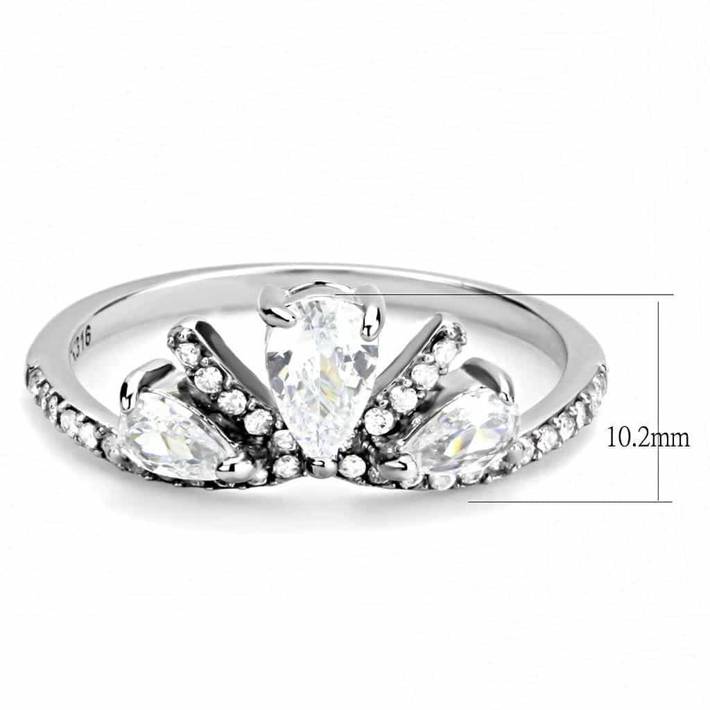 Stainless Steel CZ Pear Triple Crown Pave Ring view 3