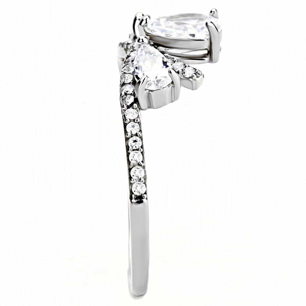 Stainless Steel CZ Pear Triple Crown Pave Ring view 7