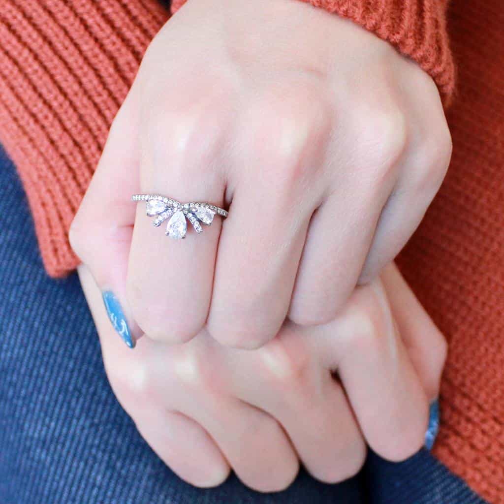 Stainless Steel CZ Pear Triple Crown Pave Ring view 9