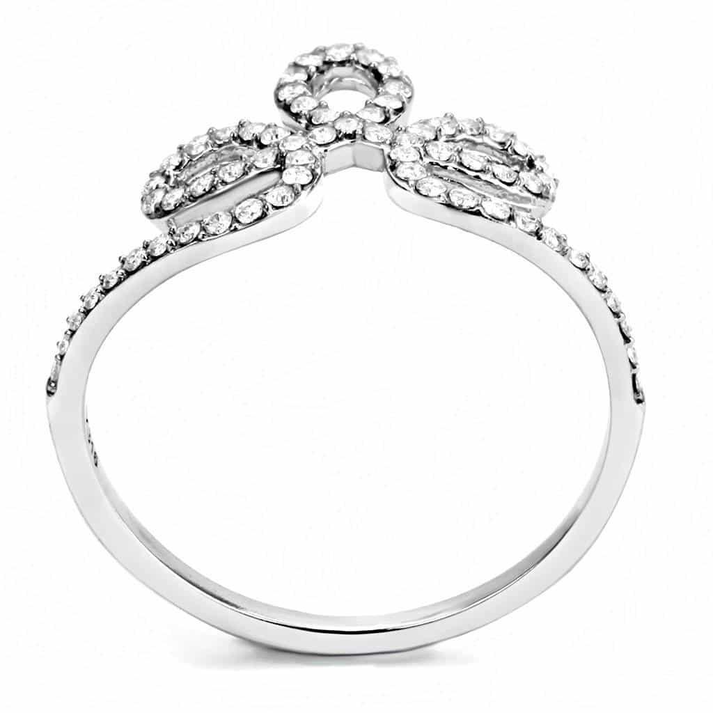Stainless Steel CZ Pave Bow Ribbon Open Ring view 5