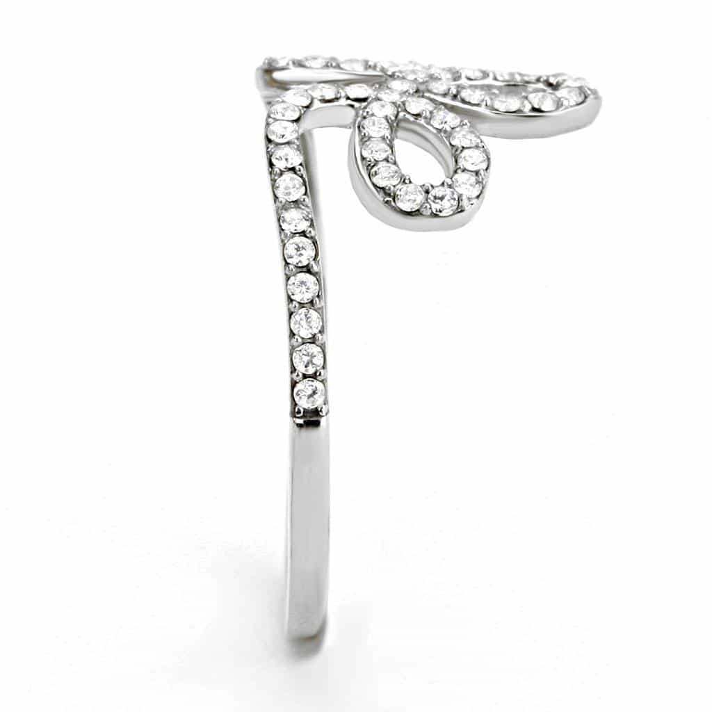 Stainless Steel CZ Pave Bow Ribbon Open Ring view 7