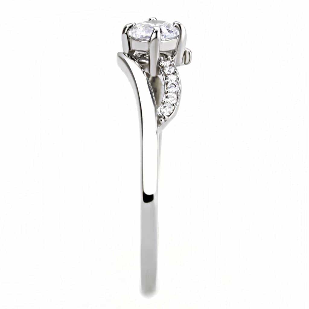 Stainless Steel CZ Round Pave Twisted Slim Solitaire Ring view 7