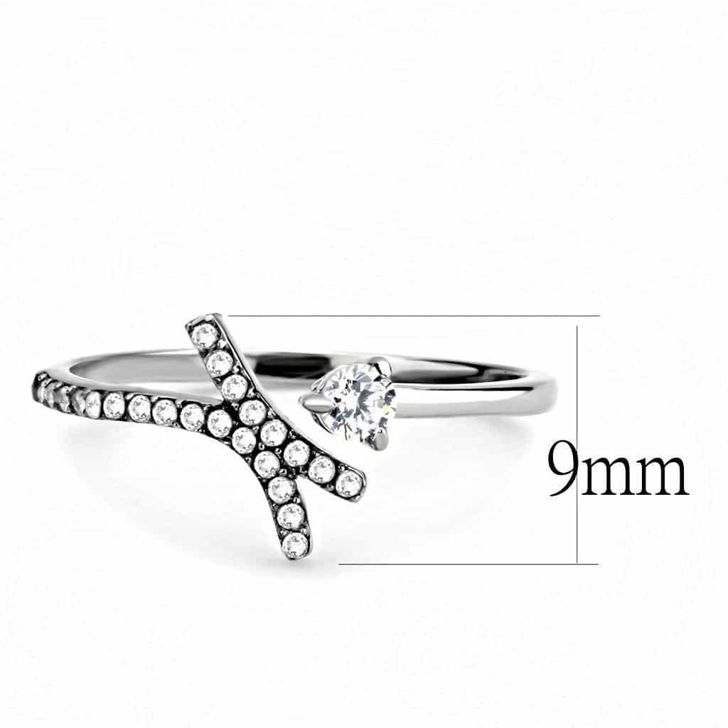 Stainless Steel CZ Round Pave X Crossover Open Ring view 3
