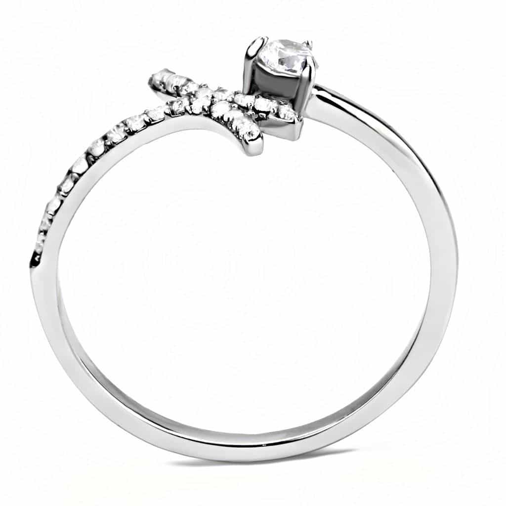 Stainless Steel CZ Round Pave X Crossover Open Ring view 5
