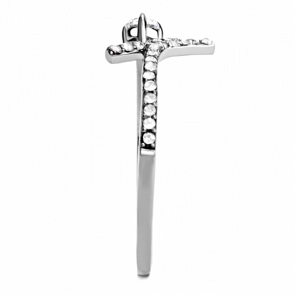Stainless Steel CZ Round Pave X Crossover Open Ring view 7