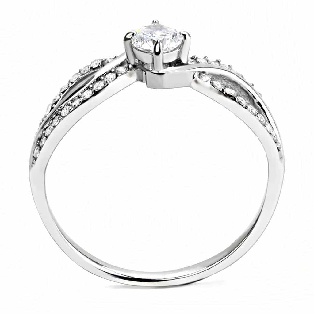 Stainless Steel CZ Round Pave Infinity Crossover Solitaire Ring view 5