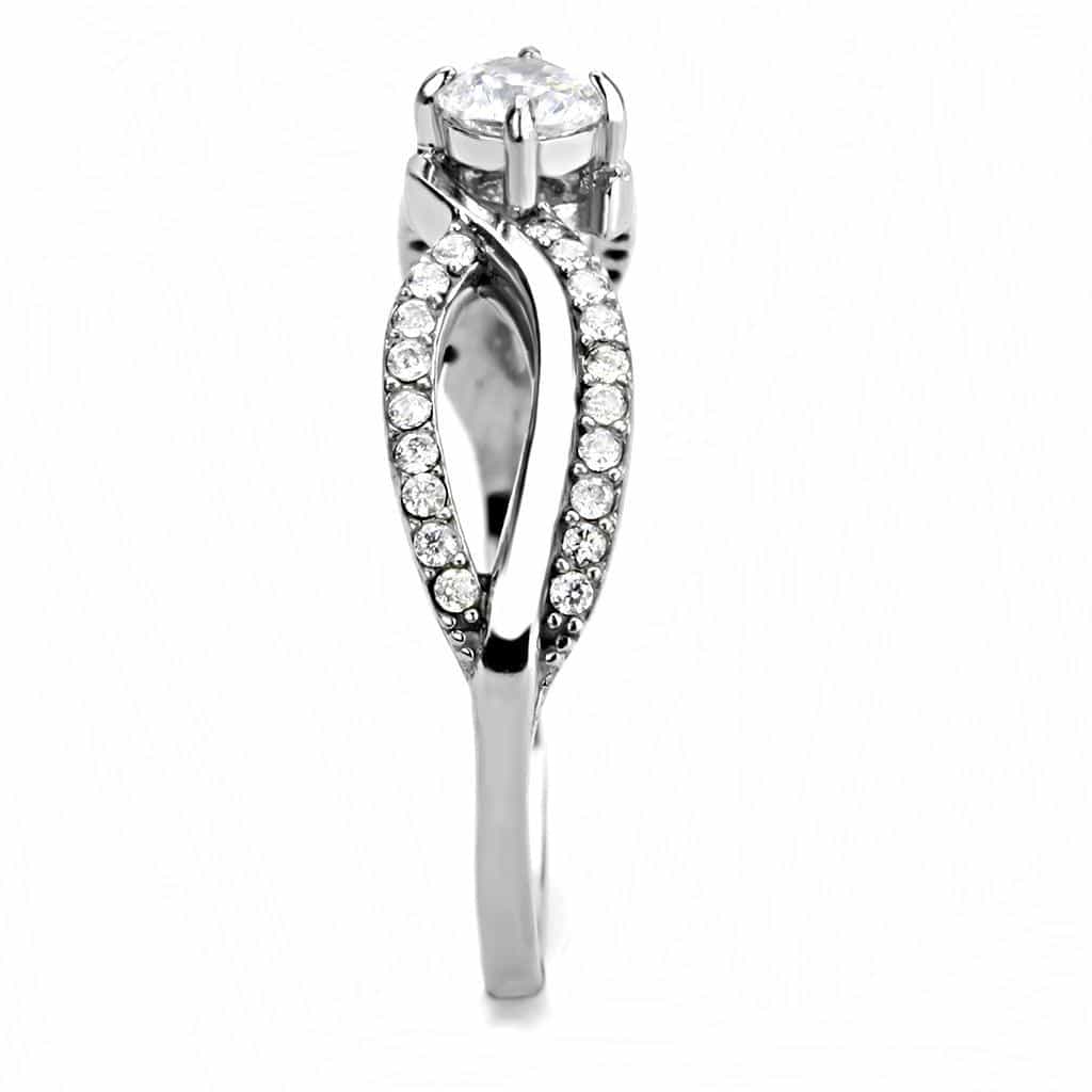 Stainless Steel CZ Round Pave Infinity Crossover Solitaire Ring view 7