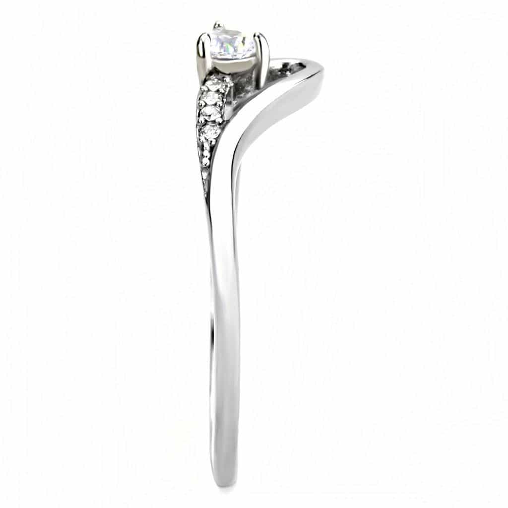 Stainless Steel CZ Pave Twisted Slim Band Ring view 7