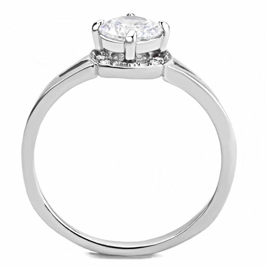 Stainless Steel CZ Round Pave Halo Classic Solitaire Ring view 5