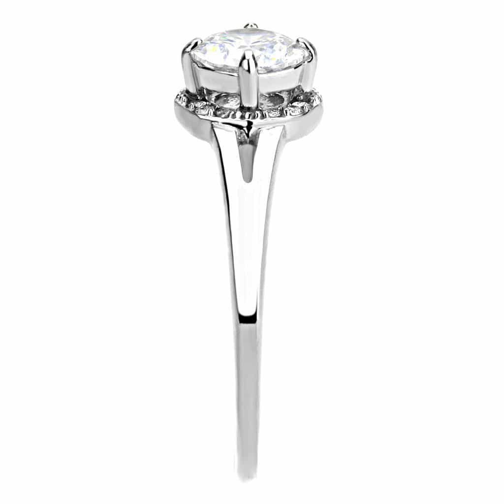 Stainless Steel CZ Round Pave Halo Classic Solitaire Ring view 7