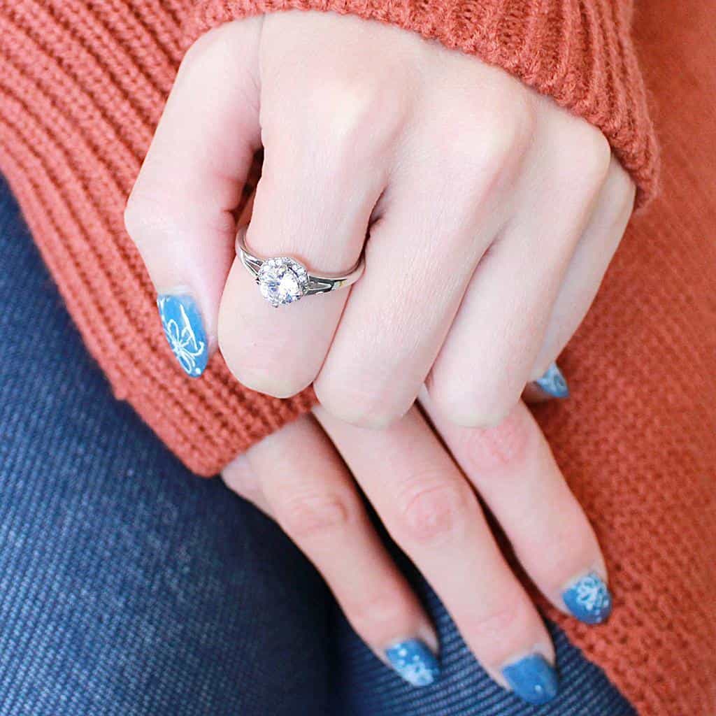 Stainless Steel CZ Round Pave Halo Classic Solitaire Ring view 9