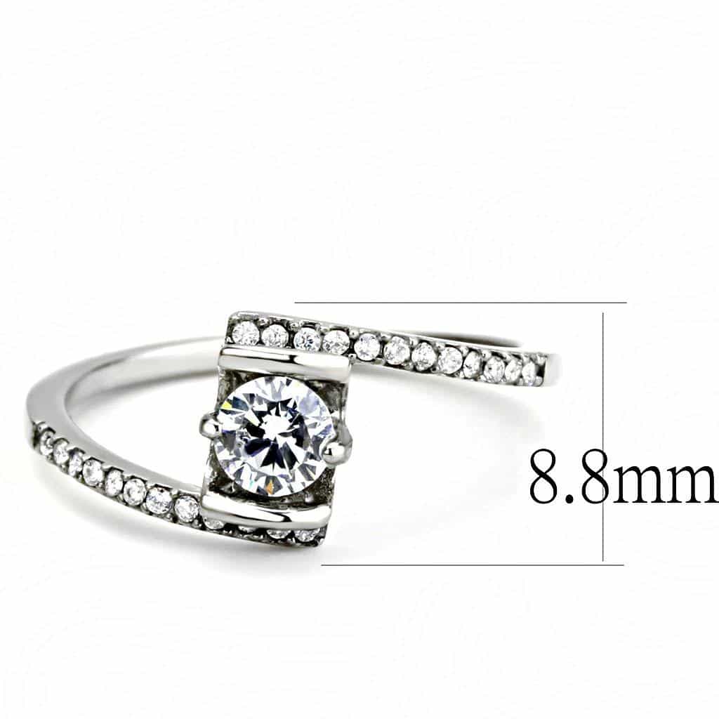 Stainless Steel CZ Round Pave Tension Bypass Solitaire Ring view 3