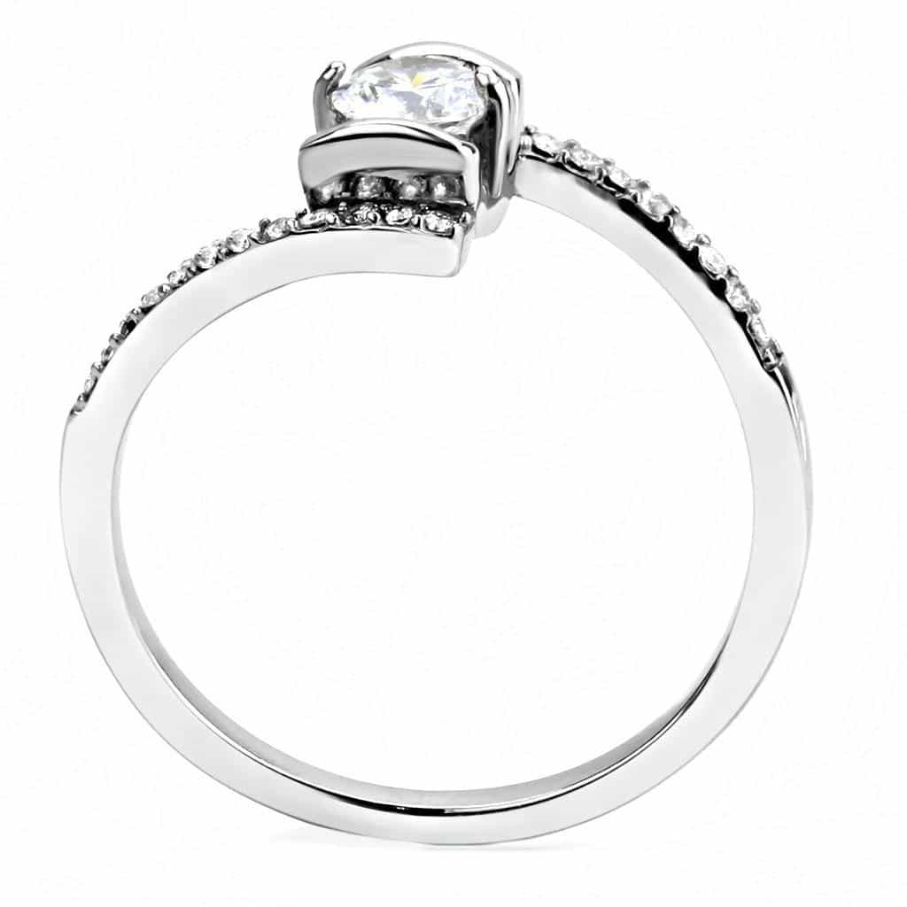 Stainless Steel CZ Round Pave Tension Bypass Solitaire Ring view 5