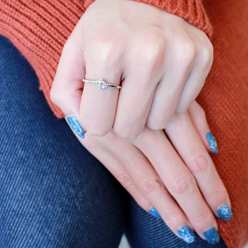 Stainless Steel CZ Round Heart Prong Solitaire Ring view 9