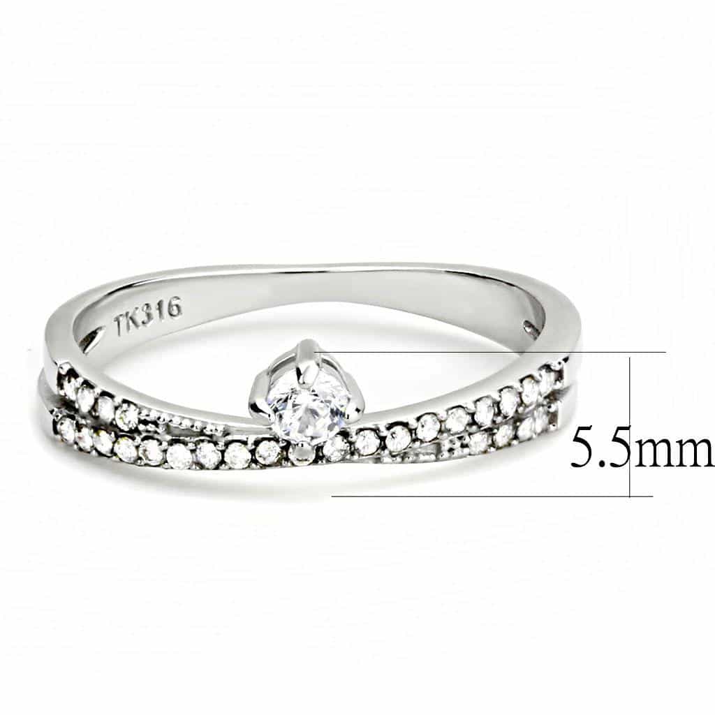 Stainless Steel CZ Round Pave Double Band Solitaire Ring view 3