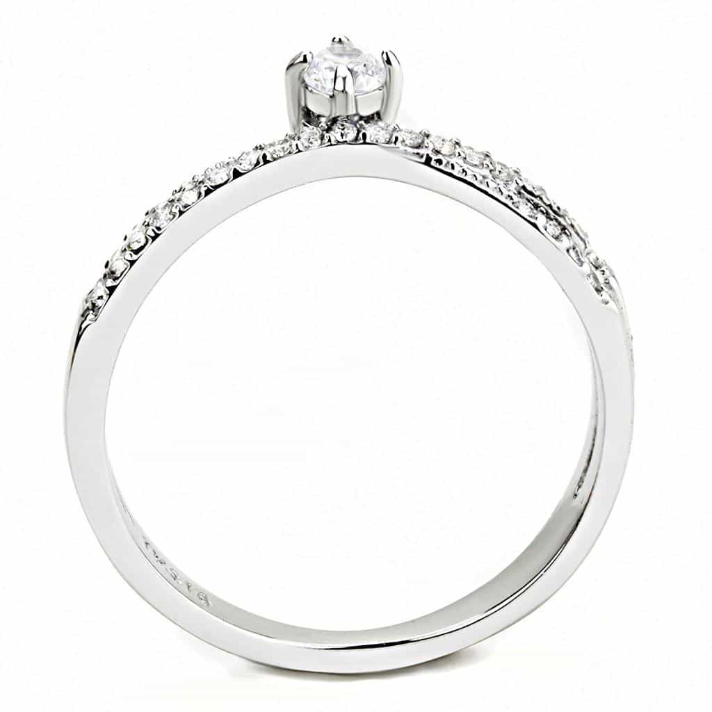 Stainless Steel CZ Round Pave Double Band Solitaire Ring view 5