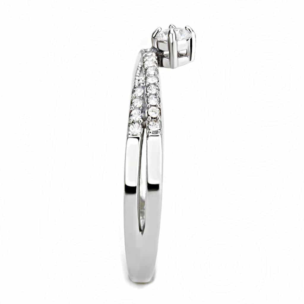Stainless Steel CZ Round Pave Double Band Solitaire Ring view 7