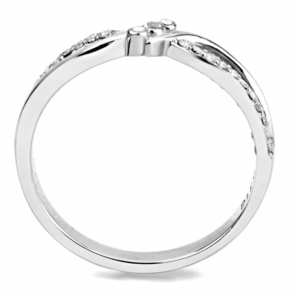 Stainless Steel CZ Pave V Wave Chevron Band Ring view 5