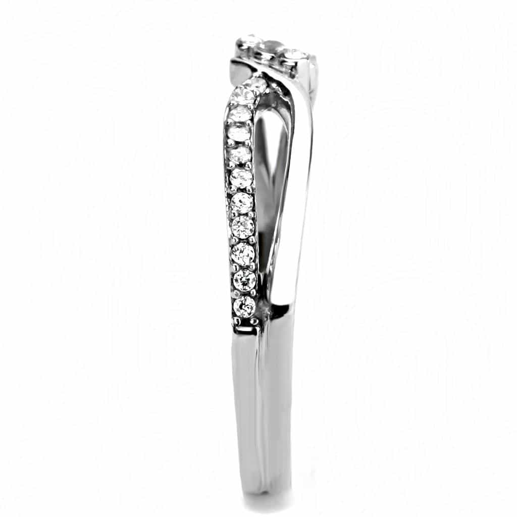 Stainless Steel CZ Pave V Wave Chevron Band Ring view 7