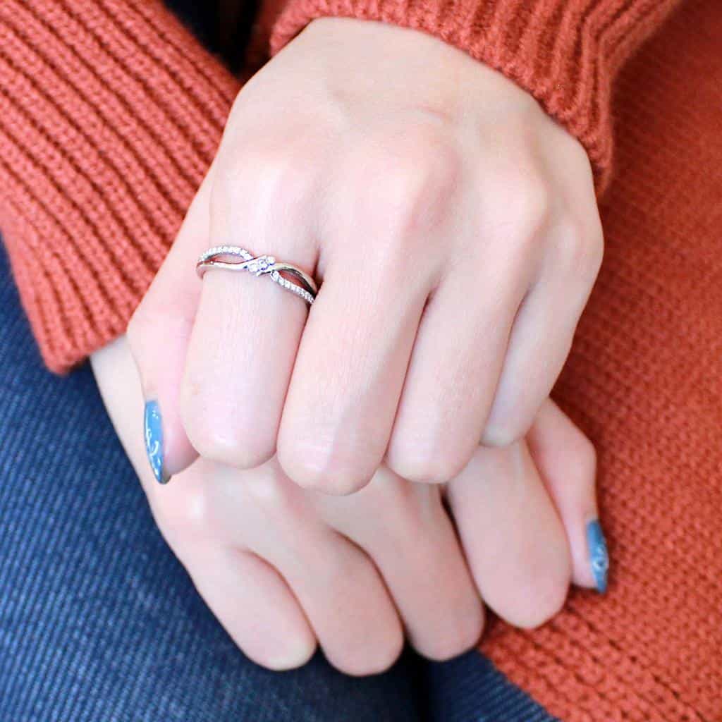 Stainless Steel CZ Pave V Wave Chevron Band Ring view 9