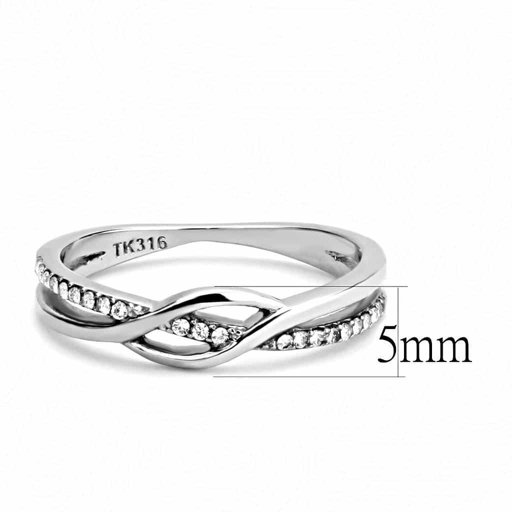 Stainless Steel CZ Pave Twisted Infinity Wave Band Ring view 3