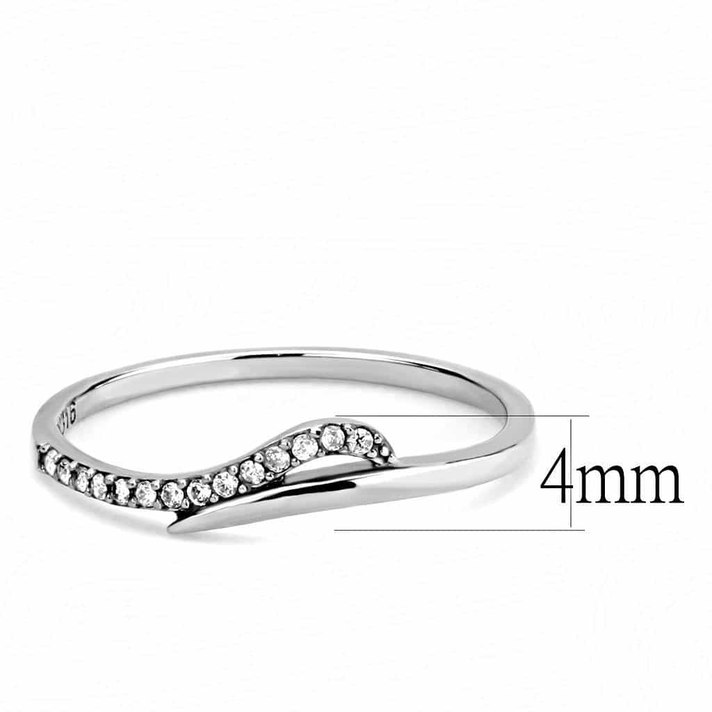 Stainless Steel CZ Pave Slim Curved Contour Band Ring view 3
