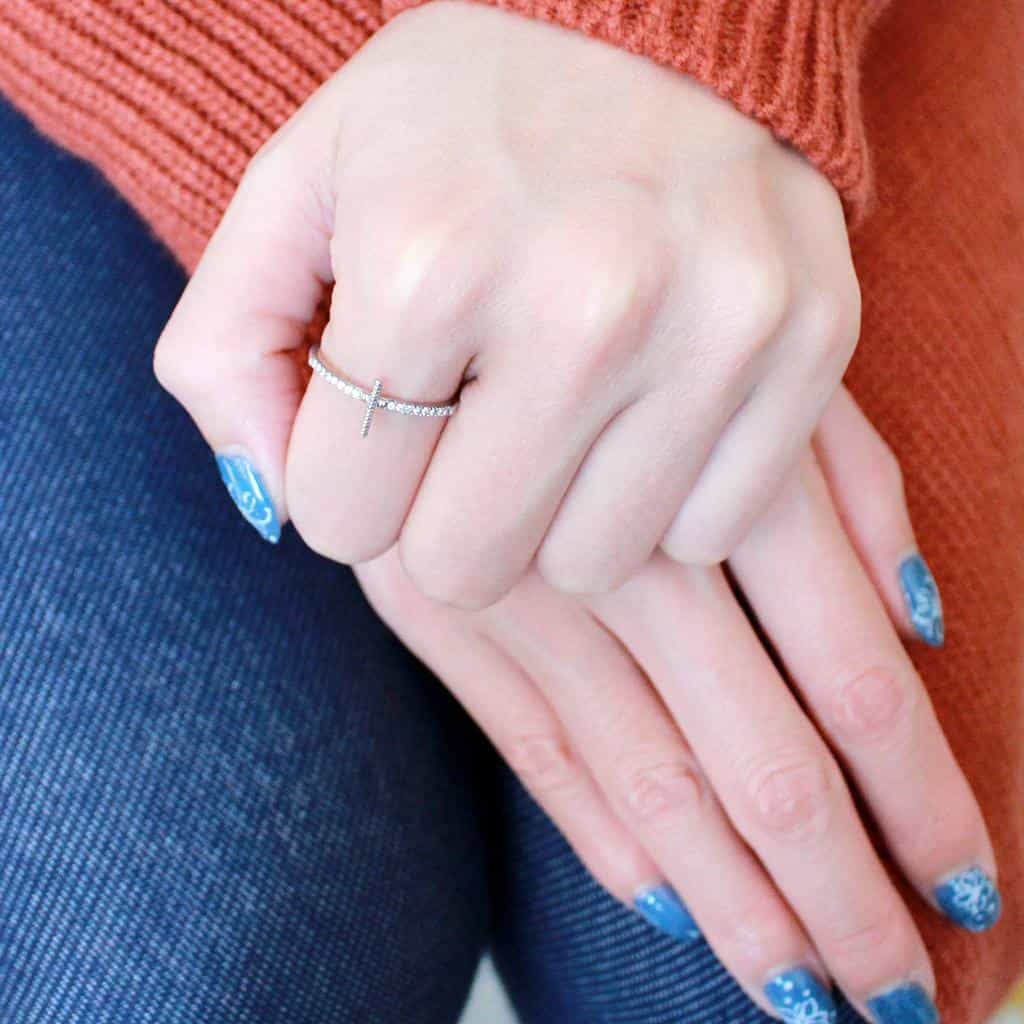 Stainless Steel CZ Pave Sideways Cross Ring view 9