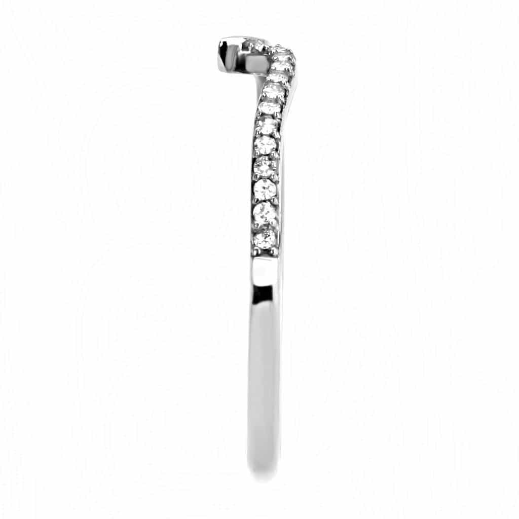 Stainless Steel CZ Pave Slim Wave Contour Band Ring view 7