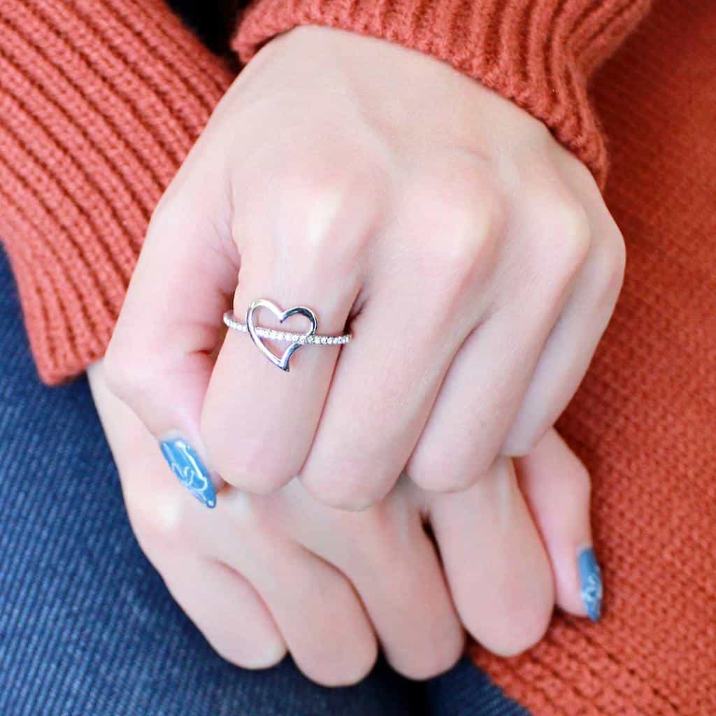 Stainless Steel CZ Pave Open Heart Ring view 9