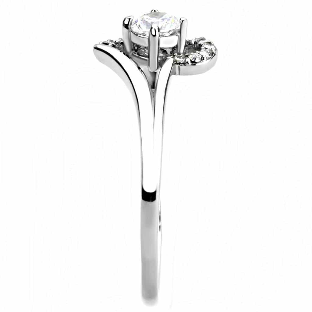 Stainless Steel CZ Round Pave Halo V Split Solitaire Ring view 7