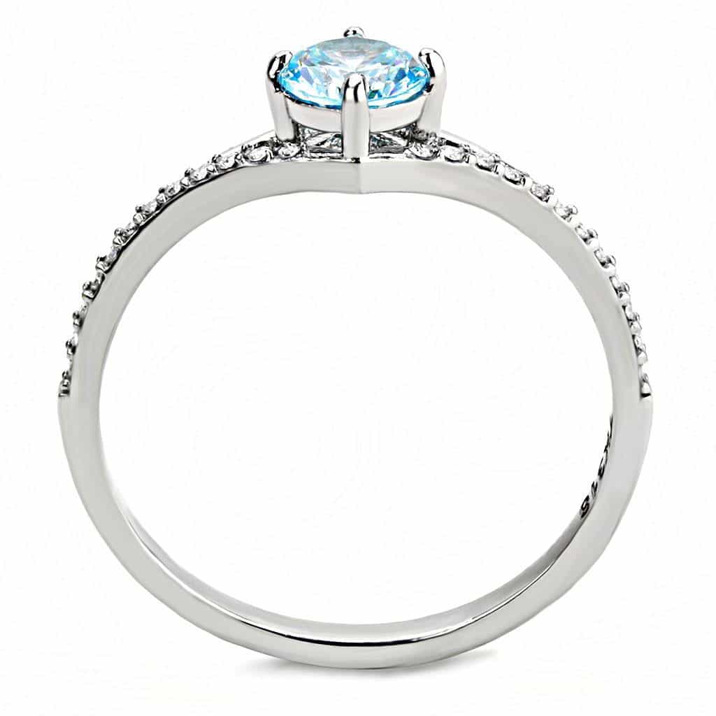 Stainless Steel Blue Topaz Round Pave Accent Solitaire Ring view 5