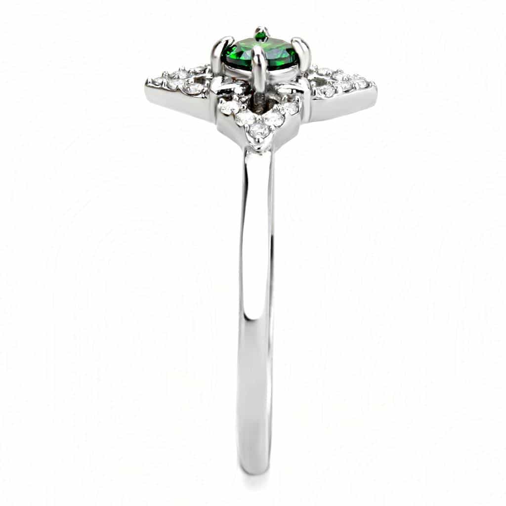 Stainless Steel Green CZ Pave Diamond Kite Halo Ring view 7