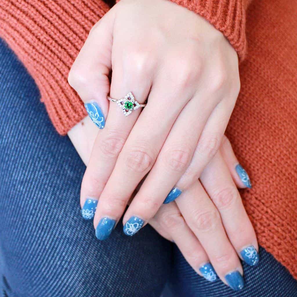Stainless Steel Green CZ Pave Diamond Kite Halo Ring view 9