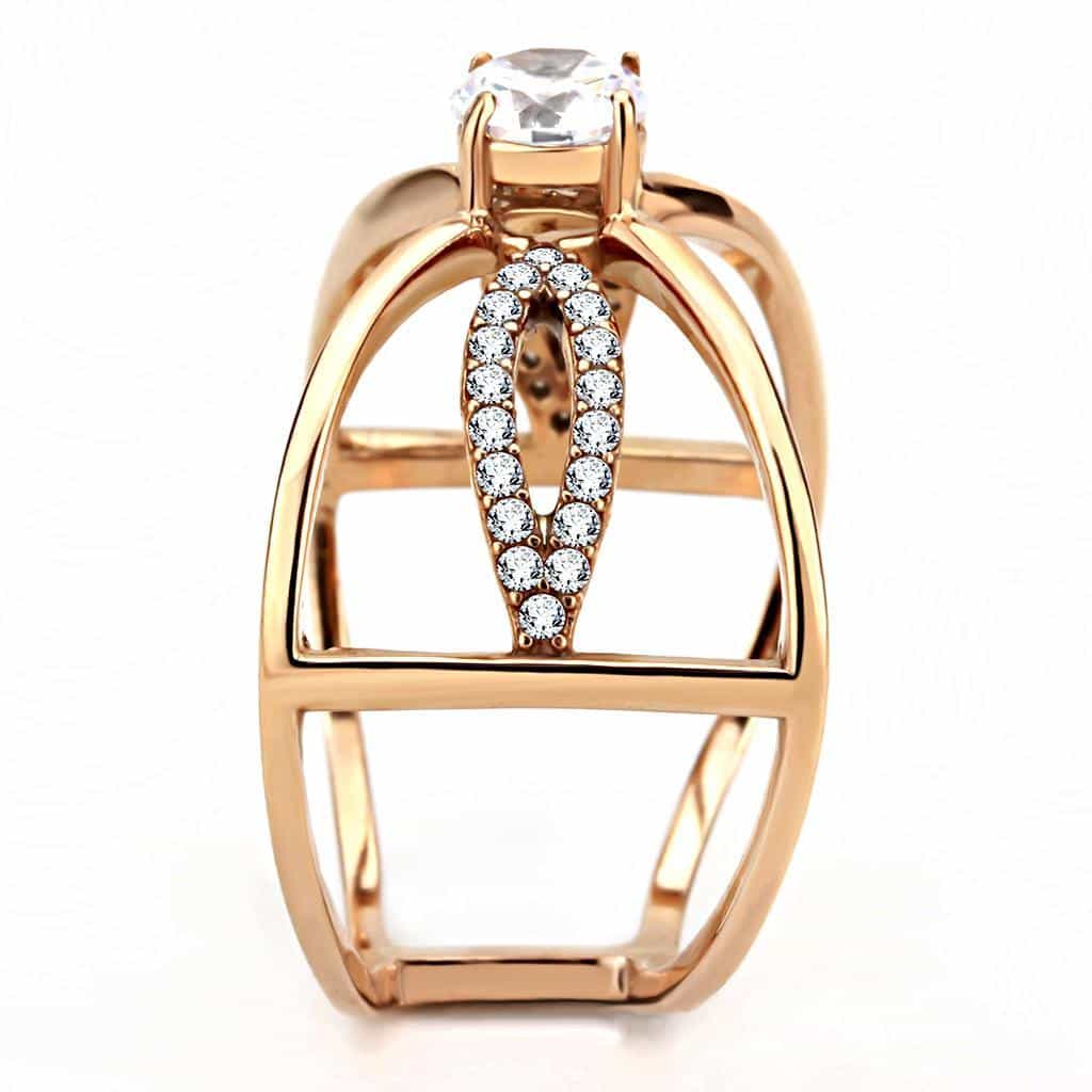 Stainless Steel Rose Gold CZ Round Pave Bow Crossover Ring view 7