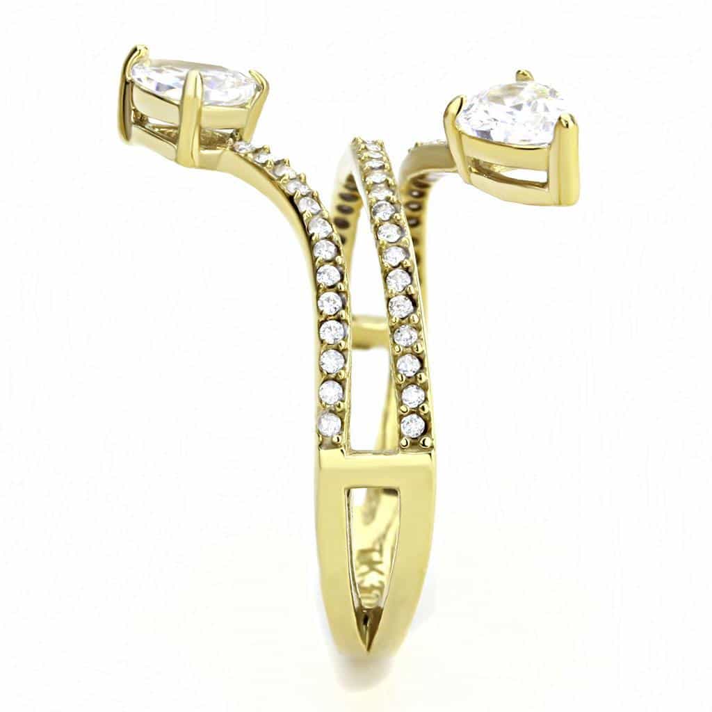 Stainless Steel Gold CZ Pear Round Pave Double Band Ring view 7