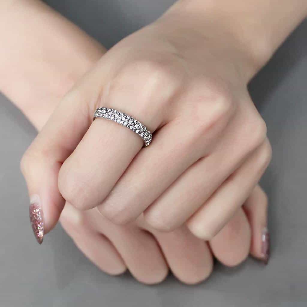 Stainless Steel Multi Color CZ Pave Dome Band Ring view 9