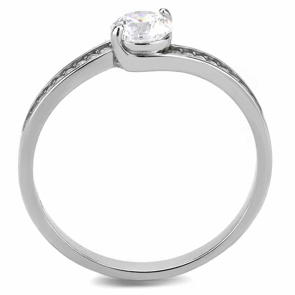 Stainless Steel CZ Round Classic Prong Pave Solitaire Ring view 5