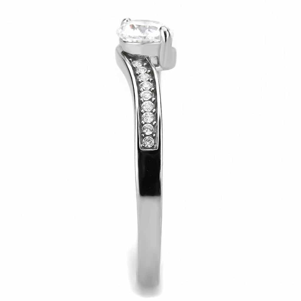 Stainless Steel CZ Round Classic Prong Pave Solitaire Ring view 7