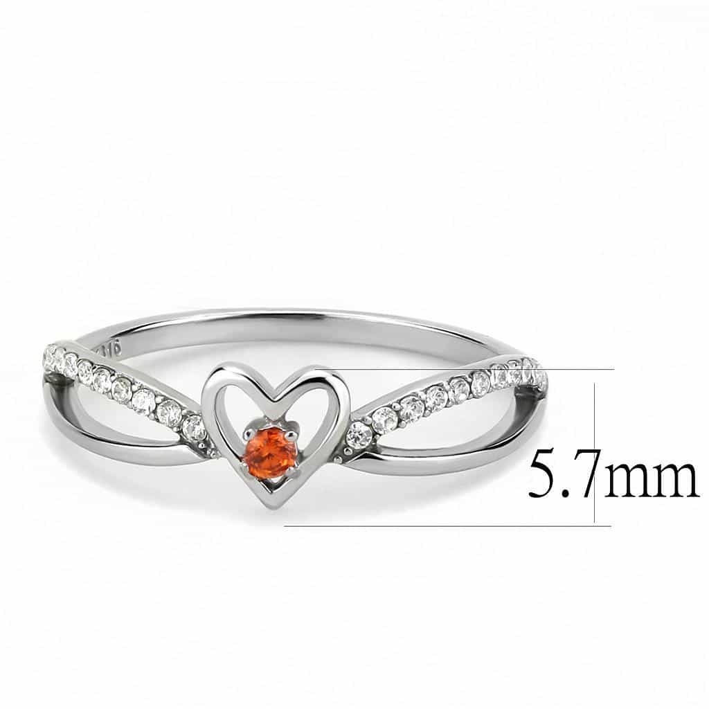 Stainless Steel Orange Garnet CZ Open Heart Pave Band Ring view 3