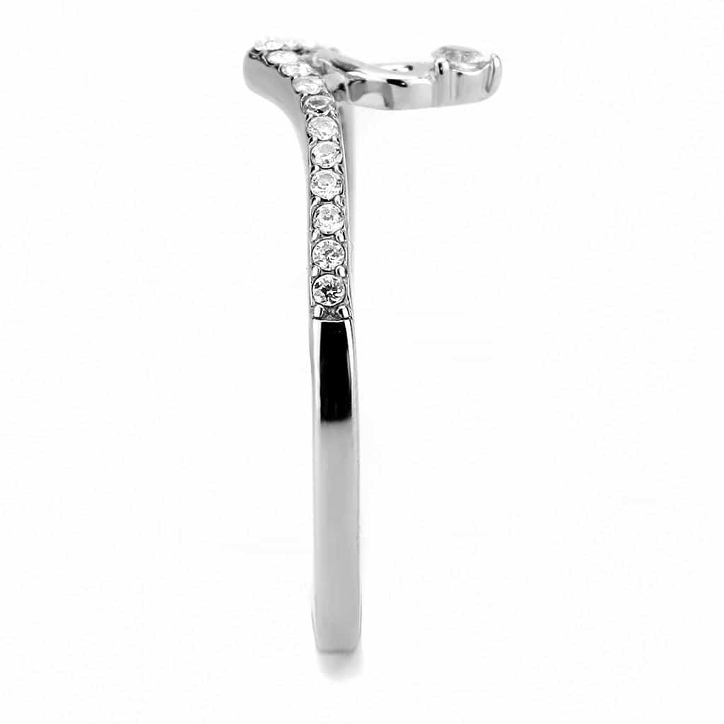 Stainless Steel CZ Round Pave Curve Bypass Solitaire Ring view 7