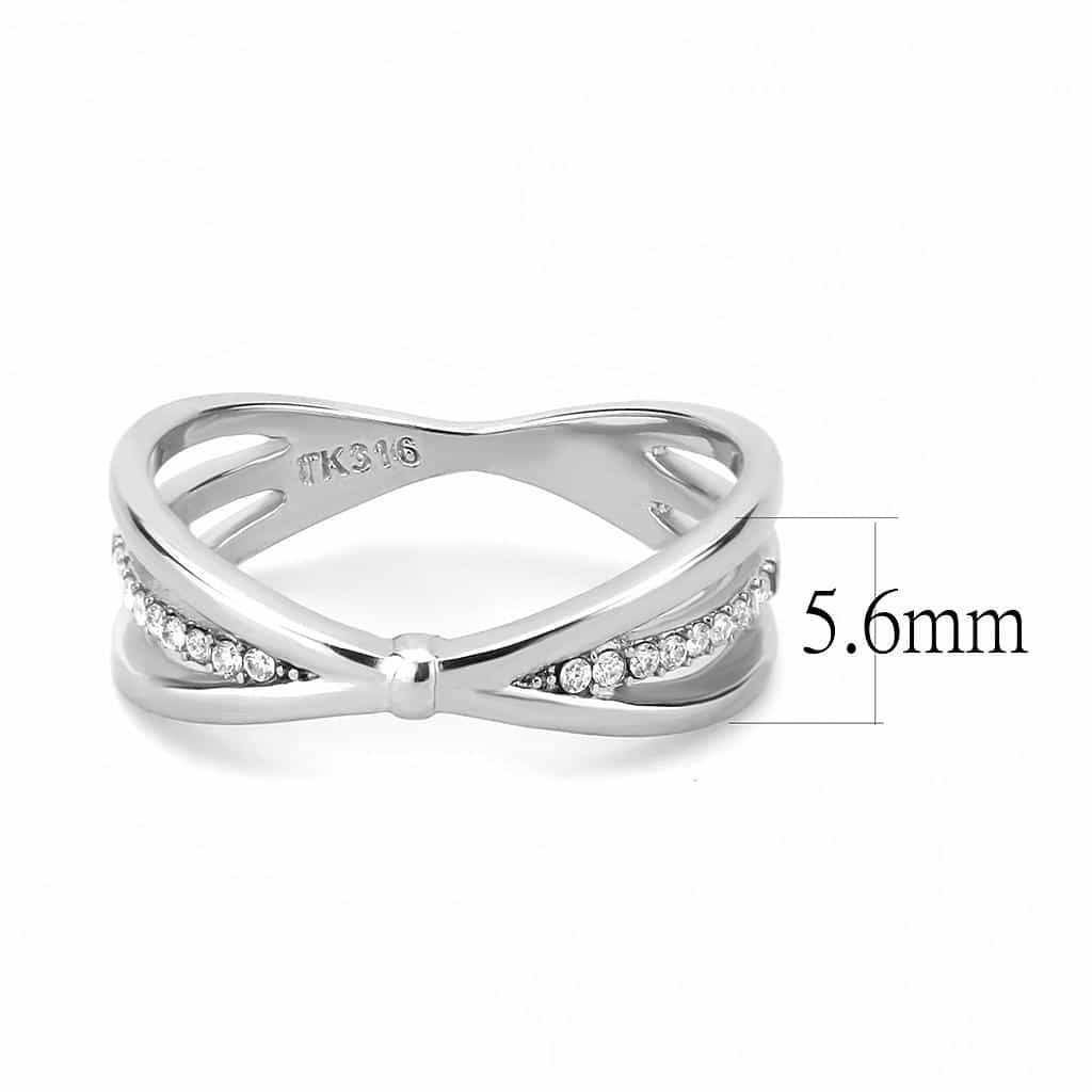 Stainless Steel CZ Pave V Split Crossover Open Band Ring view 3