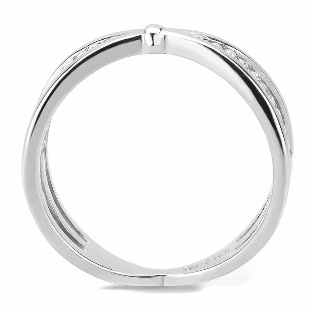 Stainless Steel CZ Pave V Split Crossover Open Band Ring view 5