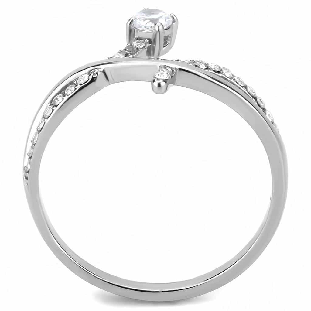 Stainless Steel CZ Round Pave X Crossover Double Band Ring view 5