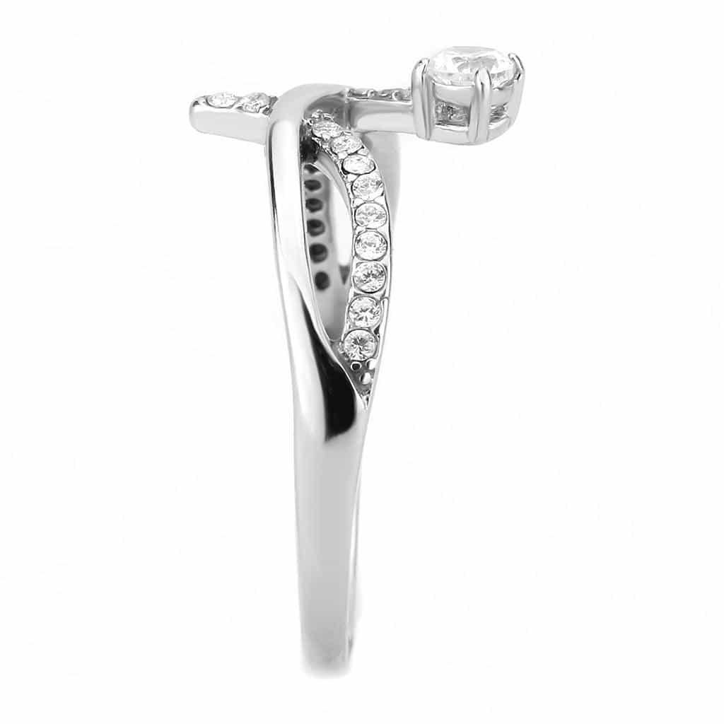 Stainless Steel CZ Round Pave X Crossover Double Band Ring view 7