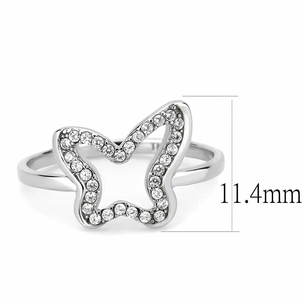Stainless Steel CZ Pave Open Butterfly Outline Ring view 3