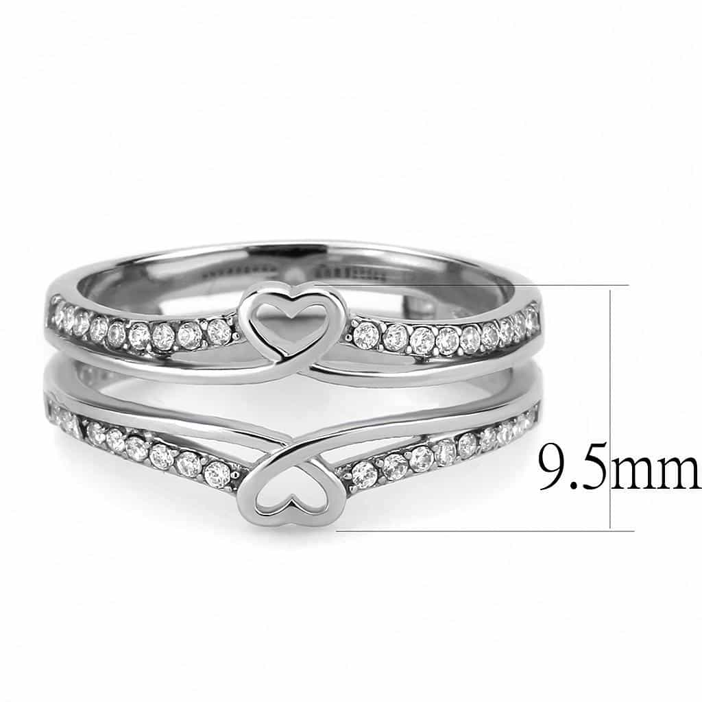 Stainless Steel CZ Pave Heart Triple Band Stack Ring view 3