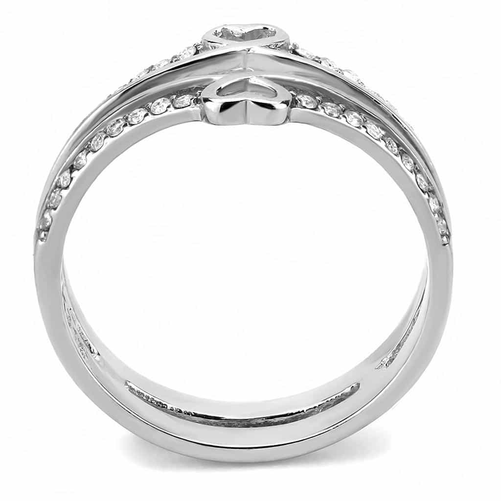 Stainless Steel CZ Pave Heart Triple Band Stack Ring view 5