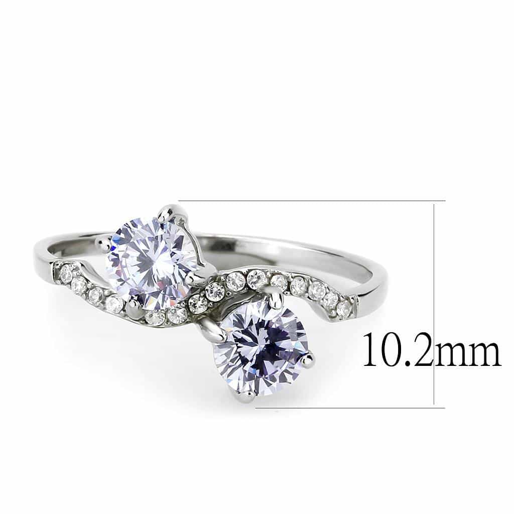 Stainless Steel Lavender CZ Round Prong Pave Solitaire Ring view 3