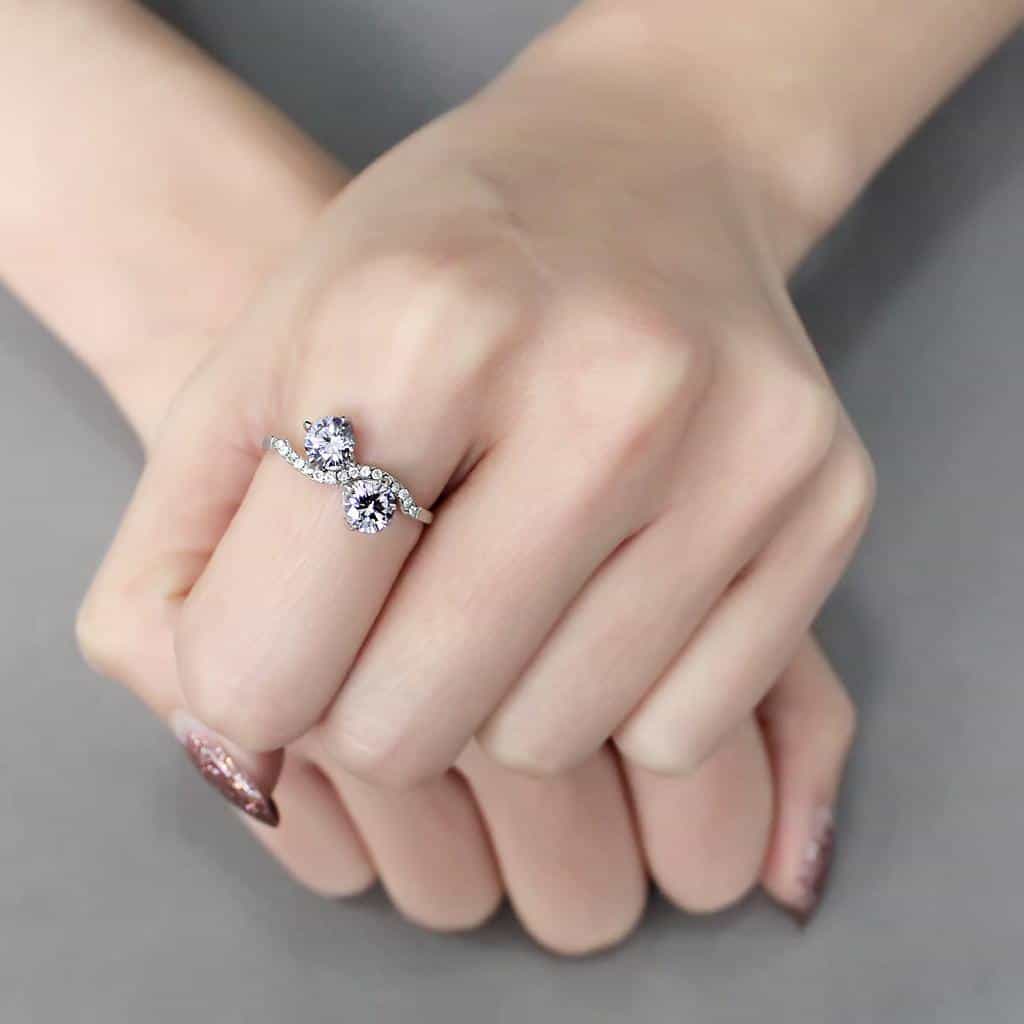 Stainless Steel Lavender CZ Round Prong Pave Solitaire Ring view 9